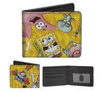 Buckle-Down Herren Geldbörse, Bifold, SpongeBob Schwammkopf Charaktere Pose Toss Gelb, Veganes Leder, 4.0" x 3.5", Casual