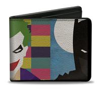 Buckle-Down Herren Pu Bifold - Joker/Batman Face Juxtaposition Mehrfarbig/Blau/Weiß, Mehrfarbig, 4,0 x 3,5 US