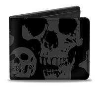 Buckle-Down Herren Pu Bifold Wallet Reisezubehör-Bi-Fold-Brieftasche, Mutlicolor Schwarzer Schädel, 4.0" x 3.5"