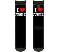 Buckle-Down Herren Socken I Heart Anime Bold schwarz/weiß/rot Crew Rucksäcke, mehrfarbig, Crew US