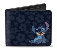 Buckle-Down Herren Stitch Winking Pose/Tropical Flora Blues Reisezubehör-Bi-Fold-Brieftasche, Mehrfarbig, Standard größe