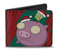 Buckle-Down Invader Zim Geldbörse, Bifold, Holiday Invader Zim Santa GIR und Piggy Flying Red Green, veganes Leder