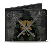 Buckle-Down Nickelodeon Geldbörse, Bifold, Classic TMNT Leonardo Crossed Katana Dark Pose Black Grays, Veganes Leder