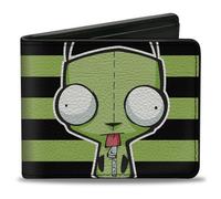 Buckle-Down Nickelodeon Geldbörse, Bifold, Invader Zim Gir Pose Stripe Green Black, veganes Leder, Grün, 10,2 x 8,9 cm, lässig