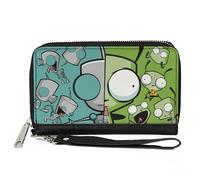 Buckle-Down Nickelodeon Geldbörse mit umlaufendem Reißverschluss, Invader Zim Gir Split Close Up and Poses Blue Green, Veganes Leder