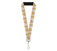 Buckle-Down Nickelodeon Schlüsselband, Garfield Smiling Pose Flip Doodles Collage, mehrfarbig, elastisch, Weiss/opulenter Garten, 44" x 1"