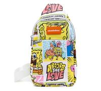 Buckle-Down Nickelodeon Umhängetasche aus veganem Leder, SpongeBob SquarePants und Friends-Figurenblöcke, 17,8 x 35,6 cm, Mehrfarbig, 7" x 14", Nickelodeon Tasche, Schlinge, Spongebob Schwammkopf und