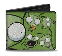 Buckle-Down Nickelodeon Wallet Bifold Invader Zim Gir Split Close Up and Poses Blue Green Vegan Leder, Blau/Grün, Casual