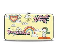 Buckle-Down Peanuts Geldbörse, aufklappbar, Peanuts Snoopy Flying Ace und Woodstock Groovy Quotes Collage, veganes Leder