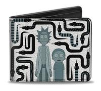 Buckle-Down Rick and Morty Wallet Bifold Rick and Morty What a Waste of Snakes Pose White Black Blue Vegan Leather
