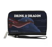 Buckle-Down Rick and Morty Wallet Zip Around Rick and Balthromaw Drink and Dragon Flying Scene Blues Veganes Leder