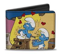 Buckle-Down The Smurfs Wallet, Bifold, The Smurfs Smurfette Painting Scene Pose and Title Logo, Vegan Leather