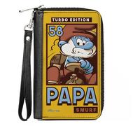 Buckle-Down The Smurfs Wallet, Zip Around Papa Schlumpf Kart Racing Turbo Edition Pose und Logo Orange, Veganes Leder