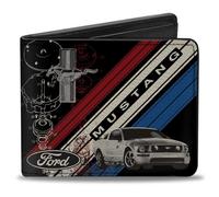 Buckle-Down Unisex Geldbörse Mustang Tri-Bar Logo/diagonal Stripe/Blueprint Schwarz/zweifach gefaltet, Mehrfarbig, 4.0" x 3.5"
