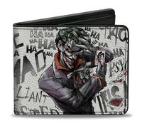 Buckle-Down Herren Pu Bifold - Joker Brilliant-Twisted-wahnsinnige Psycho-Pose/Karten, weiß/grau, Geldbörse, Mehrfarbig, 4,0 x 3,5 US