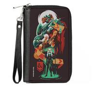 Buckle-Down Wizards of the Coast Geldbörse mit Reißverschluss, Dungeons and Dragons-Charakter-Collage, Braun, mehrfarbig, veganes Leder