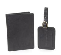 Bucklestone - Geschenkset für Herren: Reisepasshülle und Gepäckanhänger aus Leder - 2-teiliges: Reisepass Etui und Kofferanhänger - Gift Set - Schwarz