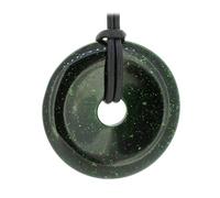 Budawi® Grünfluss Donut Anhänger 40 mm - glänzender Schmuckstein mit 1 m Lederband (kürzbar) - Naturstein-Anhänger im Organzasäckchen