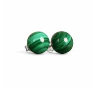 Budawi® Malachit Kugel Ohrstecker 8 mm | 925 Sterling Silber Edelstein Ohrringe | grüner Naturstein im Organzasäckchen