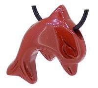 Budawi® Roter Jaspis Delfin Anhänger | gebohrter Edelstein Anhänger | Naturstein mit Lederband