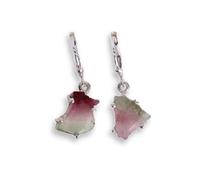 Budawi® Wassermelonen Turmalin Ohrhänger aus 925 Sterling Silber - Damen Ohrringe mit Krappenfassung, eleganter Edelstein Schmuck in Geschenkschachtel