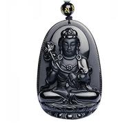 Buddha Pendant Necklace Bodhisattva Amulet / Talisman Made of Obsidian Gemstone, Bella Jade