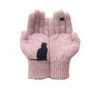 budiniao Winter Warme Handschuhe Vogel Katze Print Damen Herren Gestrickter Thermo Kälteschutz Weich Winddicht Patch Work Fäustlinge Radfahren, Rosa