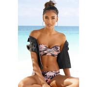 Bügel-Bandeau-Bikini BUFFALO, Damen, Gr. 34, Cup E, bunt (braun, apricot), Recycling-Polyamid, bedruckt, floral, gepunktet, Bikini-Sets, im Mustermix (85947258-34) braun, apricot