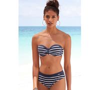 Bügel-Bandeau-Bikini LASCANA, Gr. 32, Cup A, blau (marine, weiß), Polyamid, gestreift, kontrastfarbene Details, Bikini-Sets, mit Trägervarianten (41616114-32) marine, weiß