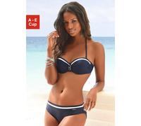 Bügel-Bandeau-Bikini LASCANA, Damen, Gr. 34, Cup D, blau (marine), Polyamid, kontrastfarbene Details, unifarben, Bikini-Sets, mit Kontrastdetails (343441-34) marine