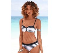 Bügel-Bandeau-Bikini LASCANA, Damen, Gr. 40, Cup B, schwarz-weiß (schwarz, weiß), Polyamid, gestreift, kontrastfarbene Details, Bikini-Sets, mit Trägervarianten (82669108-40) schwarz, weiß
