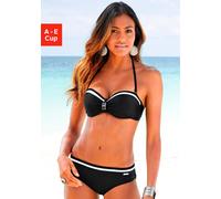 Bügel-Bandeau-Bikini LASCANA, Damen, Gr. 40, Cup E, schwarz, Polyamid, kontrastfarbene Details, unifarben, Bikini-Sets, mit Kontrastdetails (224556-40) schwarz