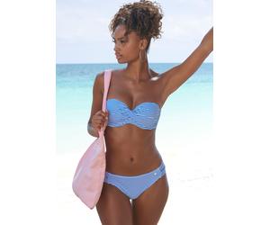 Bügel-Bandeau-Bikini S.OLIVER, Damen, Gr. 40, Cup E, blau (hellblau, weiß), Microfaser, Recycling-Polyamid, gestreift, Bikini-Sets, in getwisteter Optik (26326214-40) hellblau, weiß