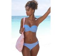 Bügel-Bandeau-Bikini S.OLIVER, Damen, Gr. 42, Cup B, blau (hellblau, weiß), Microfaser, Recycling-Polyamid, gestreift, Bikini-Sets, in getwisteter Optik (27482957-42) hellblau, weiß