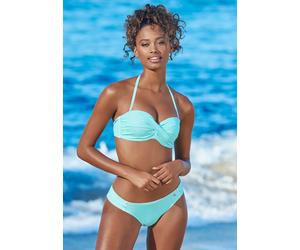 Bügel-Bandeau-Bikini S.OLIVER, Damen, Gr. 42, Cup D, grün (mint, weiß), Microfaser, Recycling-Polyamid, gestreift, Bikini-Sets, in getwisteter Optik (87770056-42) mint, weiß