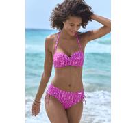 Bügel-Bandeau-Bikini-Top ELBSAND "Letra", Damen, Gr. 42, Cup D, pink (fuchsia), Recycling-Polyamid, bedruckt, Bikini-Oberteile, mit tollem Wording (51643762-42) fuchsia