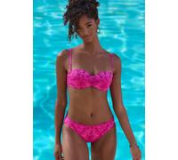 Bügel-Bandeau-Bikini-Top JETTE "Floretta", Damen, Gr. 40, Cup E, lila (beere bedruckt), Recycling-Polyamid, bedruckt, Bikini-Oberteile, in Ton in Ton-Harmonie (11123101-40) beere bedruckt