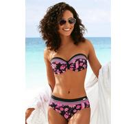 Bügel-Bandeau-Bikini-Top LASCANA "Bohemian", Damen, Gr. 44, Cup D, bunt (schwarz, pink), Recycling-Polyamid, Paisleymuster, bedruckt, Bikini-Oberteile, mit platzierten Streifen (24200130-44) schwarz, 