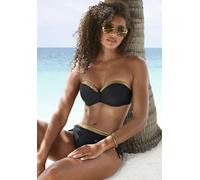 Bügel-Bandeau-Bikini-Top LASCANA "Elodie", Damen, Gr. 38, Cup D, gold (schwarz, goldfarben), Recycling-Polyamid, unifarben mit Farbeinsatz, Bikini-Oberteile, mit trendigem Materialeinsatz (97824015-38