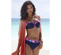 Bügel-Bandeau-Bikini-Top LASCANA "Exotic", Damen, Gr. 34, Cup B, bunt (navy, pink bedruckt), Recycling-Polyamid, bedruckt, Bikini-Oberteile, mit bedruckter Blende an den Cups (75381067-34) navy, pink