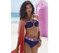 Bügel-Bandeau-Bikini-Top LASCANA "Exotic", Damen, Gr. 38, Cup E, bunt (navy, pink bedruckt), Recycling-Polyamid, bedruckt, Bikini-Oberteile, mit bedruckter Blende an den Cups (35949226-38) navy, pink