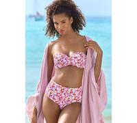 Bügel-Bandeau-Bikini-Top LASCANA "Jasmin", Damen, Gr. 44, Cup C, bunt (rot, flieder), Microfaser, floral, Bikini-Oberteile, im Blümchen-Druck (65226604-44) rot, flieder