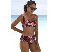 Bügel-Bandeau-Bikini-Top LASCANA "Loria", Damen, Gr. 44, Cup G, blau (oliv, orange), Recycling-Polyamid, bedruckt, geblümt, Bikini-Oberteile, in Wickeloptik Cup (57293155-44) oliv, orange