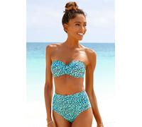 Bügel-Bandeau-Bikini-Top LASCANA "Mae", Damen, Gr. 34, Cup E, grün (mint, bedruckt), Polyamid, bedruckt, Animalprint, Bikini-Oberteile, farbenfroher Animalprint, wattierte Cups, abnehmbare Träger (641