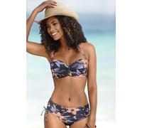 Bügel-Bandeau-Bikini-Top LASCANA "Malia", Damen, Gr. 34, Cup E, grau (anthrazit, bedruckt), Microfaser, Microfaser, Polyamid, bedruckt, floral, Bikini-Oberteile, mit tropischem Print (55973916-34) ant
