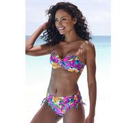 Bügel-Bandeau-Bikini-Top LASCANA "Riley", Damen, Gr. 44, Cup E, bunt (pink bedruckt), Recycling-Polyamid, bedruckt, floral, Bikini-Oberteile, mit 3 Tragevarianten (95700522-44) pink bedruckt