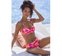 Bügel-Bandeau-Bikini-Top LASCANA "Tilly", Damen, Gr. 36, Cup A, blau (beere, pfirsich), Recycling-Polyamid, bedruckt, Bikini-Oberteile, mit modernem Allover-Print (38018904-36) beere, pfirsich