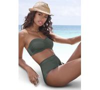 Bügel-Bandeau-Bikini-Top S.OLIVER "Aiko", Damen, Gr. 40, Cup A, grün (oliv), Microfaser, Microfaser, Polyamid, unifarben, Bikini-Oberteile, mit Häkeloptik (62314863-40) oliv