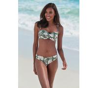 Bügel-Bandeau-Bikini-Top S.OLIVER "Lady", Damen, Gr. 38, Cup D, grün (olive, creme bedruckt), Microfaser, Recycling-Polyamid, geblümt, Bikini-Oberteile, mit floralem Design (20627209-38) olive, creme