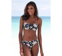 Bügel-Bandeau-Bikini-Top S.OLIVER "Lady", Damen, Gr. 44, Cup C, schwarz (schwarz, creme bedruckt), Microfaser, Recycling-Polyamid, geblümt, Bikini-Oberteile, mit floralem Design (40208052-44) schwarz,